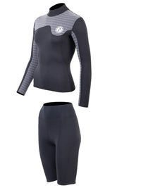 Two Bare Feet Womens Aspect Back Zip 2.5mm Wetsuit Jacket & Shorts Set (Black/Grey Stripes)