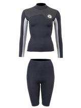 Two Bare Feet Womens Aspect Fleece Lined Zipless Thermal 2.5mm Superstretch Wetsuit Top & Shorts Set (Black/Grey/Grey)