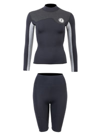 Two Bare Feet Womens Aspect Fleece Lined Zipless Thermal 2.5mm Superstretch Wetsuit Top & Shorts Set (Black/Grey/Grey)