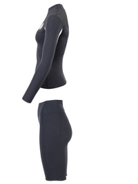 Two Bare Feet Womens Aspect Fleece Lined Zipless Thermal 2.5mm Superstretch Wetsuit Top & Shorts Set (Black/Grey/Grey)