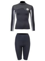 Two Bare Feet Womens Aspect Back Zip 2.5mm Wetsuit Jacket & Shorts Set (Black/Grey/Grey)