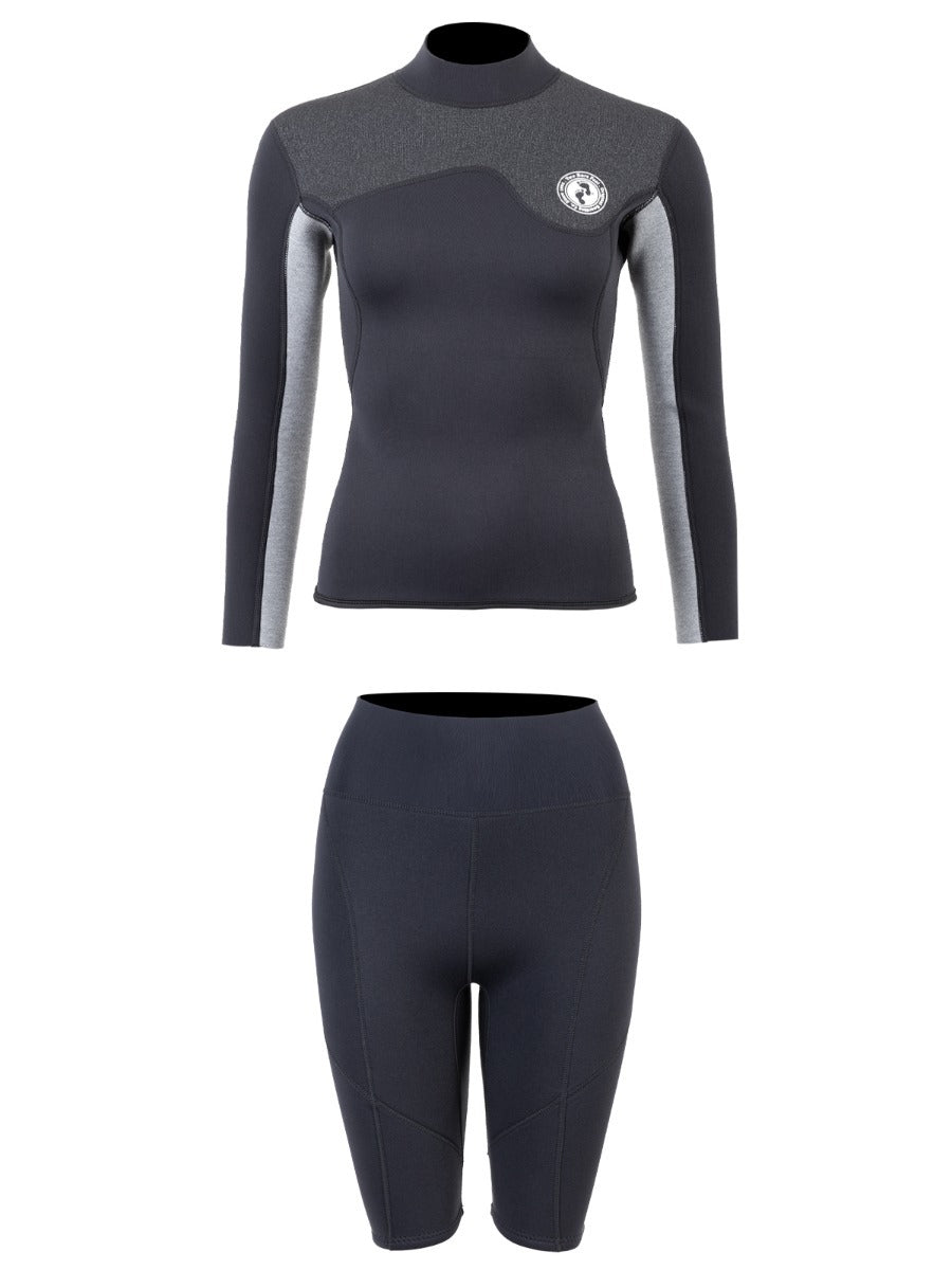 Two Bare Feet Womens Aspect Back Zip 2.5mm Wetsuit Jacket & Shorts Set (Black/Grey/Grey)