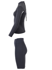 Two Bare Feet Womens Aspect Back Zip 2.5mm Wetsuit Jacket & Shorts Set (Black/Grey/Grey)
