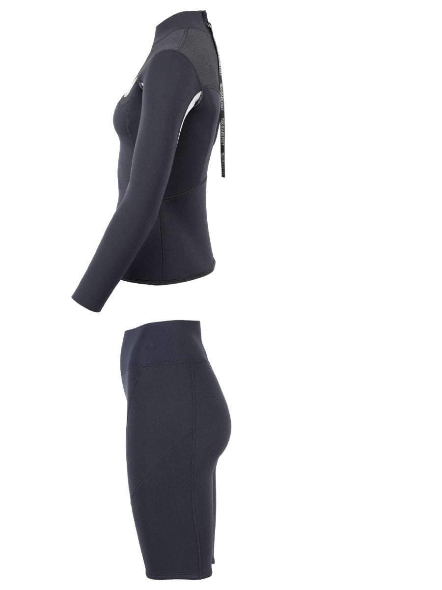 Two Bare Feet Womens Aspect Back Zip 2.5mm Wetsuit Jacket & Shorts Set (Black/Grey/Grey)