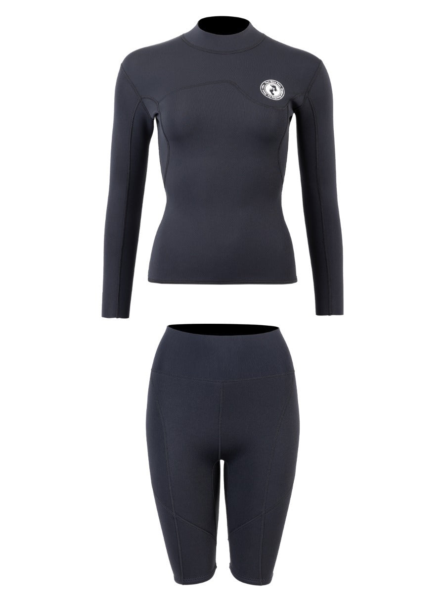 Two Bare Feet Womens Aspect Fleece Lined Zipless Thermal 2.5mm Superstretch Wetsuit Top & Shorts Set (Black)