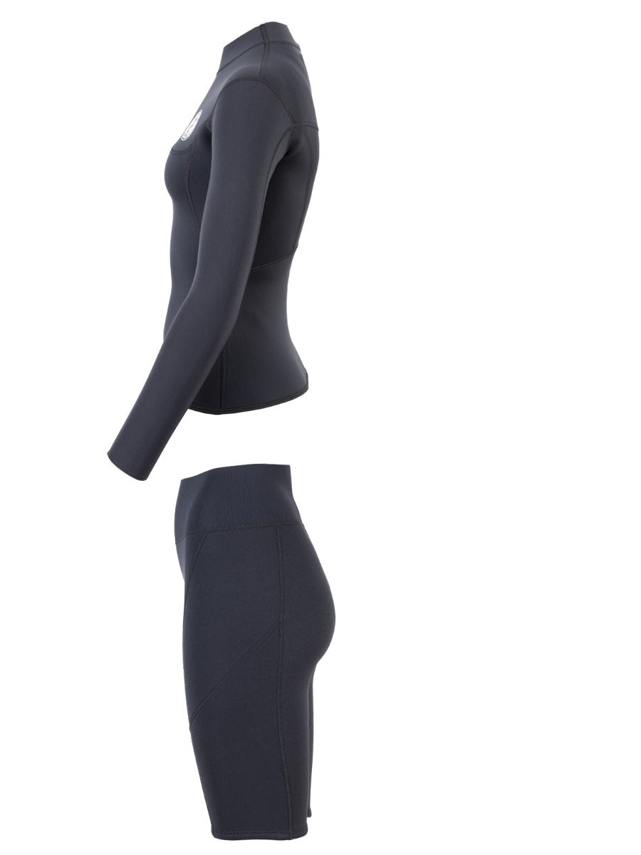 Two Bare Feet Womens Aspect Fleece Lined Zipless Thermal 2.5mm Superstretch Wetsuit Top & Shorts Set (Black)