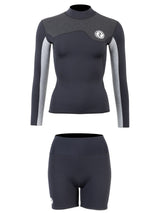 Two Bare Feet Womens Aspect Fleece Lined Zipless Thermal 2.5mm Superstretch Wetsuit Top & Hotpants Set (Black/Grey/Grey)