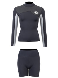 Two Bare Feet Womens Aspect Fleece Lined Zipless Thermal 2.5mm Superstretch Wetsuit Top & Hotpants Set (Black/Grey/Grey)