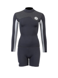 Two Bare Feet Womens Aspect Fleece Lined Zipless Thermal 2.5mm Superstretch Wetsuit Top & Hotpants Set (Black/Grey/Grey)