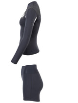Two Bare Feet Womens Aspect Fleece Lined Zipless Thermal 2.5mm Superstretch Wetsuit Top & Hotpants Set (Black/Grey/Grey)
