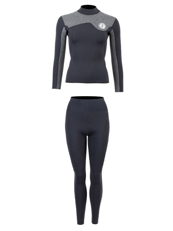 Two Bare Feet Womens Aspect Fleece Lined Zipless Thermal 2.5mm Superstretch Wetsuit Top & Pants Set (Black/Grey)