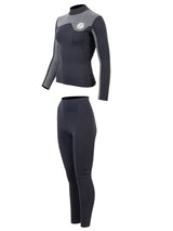 Two Bare Feet Womens Aspect Fleece Lined Zipless Thermal 2.5mm Superstretch Wetsuit Top & Pants Set (Black/Grey)