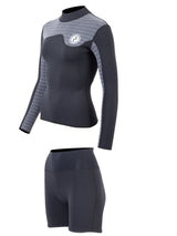 Two Bare Feet Womens Aspect Fleece Lined Zipless Thermal 2.5mm Superstretch Wetsuit Top & Hotpants Set (Black/Grey Stripes)