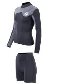 Two Bare Feet Womens Aspect Fleece Lined Zipless Thermal 2.5mm Superstretch Wetsuit Top & Hotpants Set (Black/Grey Stripes)