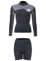 Two Bare Feet Womens Aspect Fleece Lined Zipless Thermal 2.5mm Superstretch Wetsuit Top & Hotpants Set (Black/Grey Stripes)