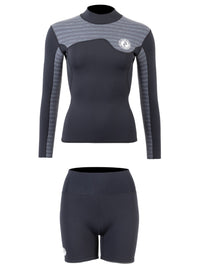 Two Bare Feet Womens Aspect Fleece Lined Zipless Thermal 2.5mm Superstretch Wetsuit Top & Hotpants Set (Black/Grey Stripes)
