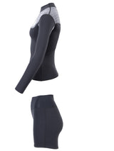 Two Bare Feet Womens Aspect Fleece Lined Zipless Thermal 2.5mm Superstretch Wetsuit Top & Hotpants Set (Black/Grey Stripes)