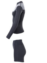 Two Bare Feet Womens Aspect Fleece Lined Zipless Thermal 2.5mm Superstretch Wetsuit Top & Hotpants Set (Black/Grey Stripes)