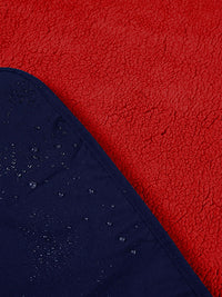 Sherpa Lined Waterproof Beach Travel Blanket (Marine Blue/Red)