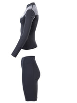 Two Bare Feet Womens Aspect Fleece Lined Zipless Thermal 2.5mm Superstretch Wetsuit Top & Shorts Set (Black/Grey Stripes)