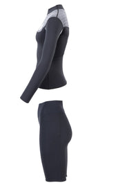 Two Bare Feet Womens Aspect Fleece Lined Zipless Thermal 2.5mm Superstretch Wetsuit Top & Shorts Set (Black/Grey Stripes)