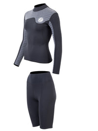 Two Bare Feet Womens Aspect Fleece Lined Zipless Thermal 2.5mm Superstretch Wetsuit Top & Shorts Set (Black/Grey Stripes)