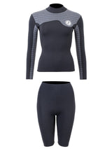 Two Bare Feet Womens Aspect Fleece Lined Zipless Thermal 2.5mm Superstretch Wetsuit Top & Shorts Set (Black/Grey Stripes)