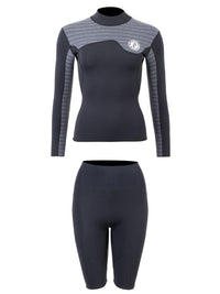 Two Bare Feet Womens Aspect Fleece Lined Zipless Thermal 2.5mm Superstretch Wetsuit Top & Shorts Set (Black/Grey Stripes)