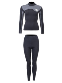 Two Bare Feet Womens Aspect Fleece Lined Zipless Thermal 2.5mm Superstretch Wetsuit Top & Pants Set (Black/Grey Stripes)