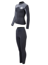 Two Bare Feet Womens Aspect Fleece Lined Zipless Thermal 2.5mm Superstretch Wetsuit Top & Pants Set (Black/Grey Stripes)