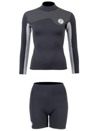 Two Bare Feet Womens Aspect Back Zip 2.5mm Wetsuit Jacket & Hotpants Set (Black/Grey/Grey)