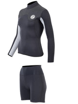 Two Bare Feet Womens Aspect Back Zip 2.5mm Wetsuit Jacket & Hotpants Set (Black/Grey/Grey)