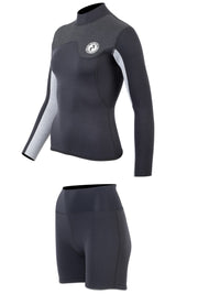 Two Bare Feet Womens Aspect Back Zip 2.5mm Wetsuit Jacket & Hotpants Set (Black/Grey/Grey)