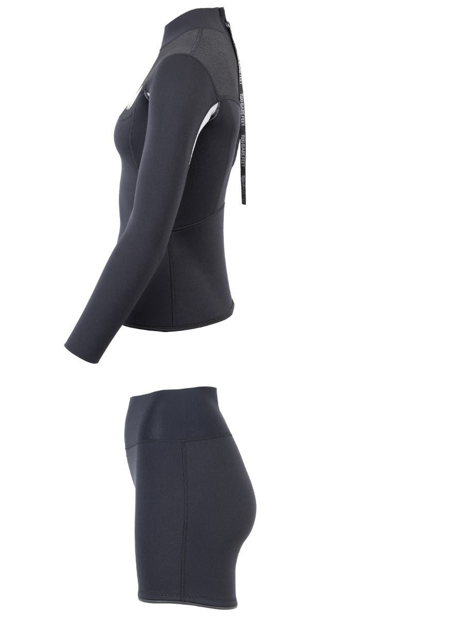 Two Bare Feet Womens Aspect Back Zip 2.5mm Wetsuit Jacket & Hotpants Set (Black/Grey/Grey)
