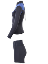 Two Bare Feet Womens Aspect Back Zip 2.5mm Wetsuit Jacket & Hotpants Set (Black/Blue)
