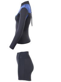 Two Bare Feet Womens Aspect Back Zip 2.5mm Wetsuit Jacket & Hotpants Set (Black/Blue)