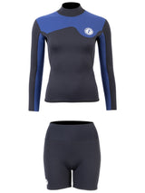 Two Bare Feet Womens Aspect Back Zip 2.5mm Wetsuit Jacket & Hotpants Set (Black/Blue)
