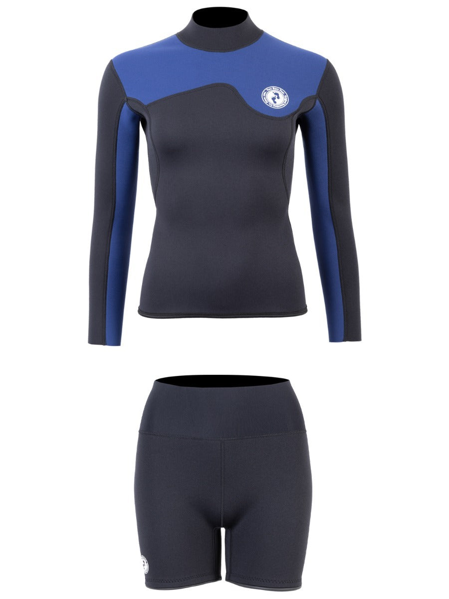 Two Bare Feet Womens Aspect Back Zip 2.5mm Wetsuit Jacket & Hotpants Set (Black/Blue)