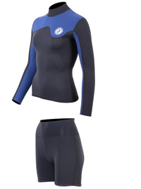 Two Bare Feet Womens Aspect Back Zip 2.5mm Wetsuit Jacket & Hotpants Set (Black/Blue)