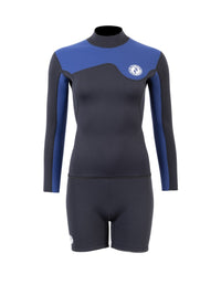 Two Bare Feet Womens Aspect Back Zip 2.5mm Wetsuit Jacket & Hotpants Set (Black/Blue)