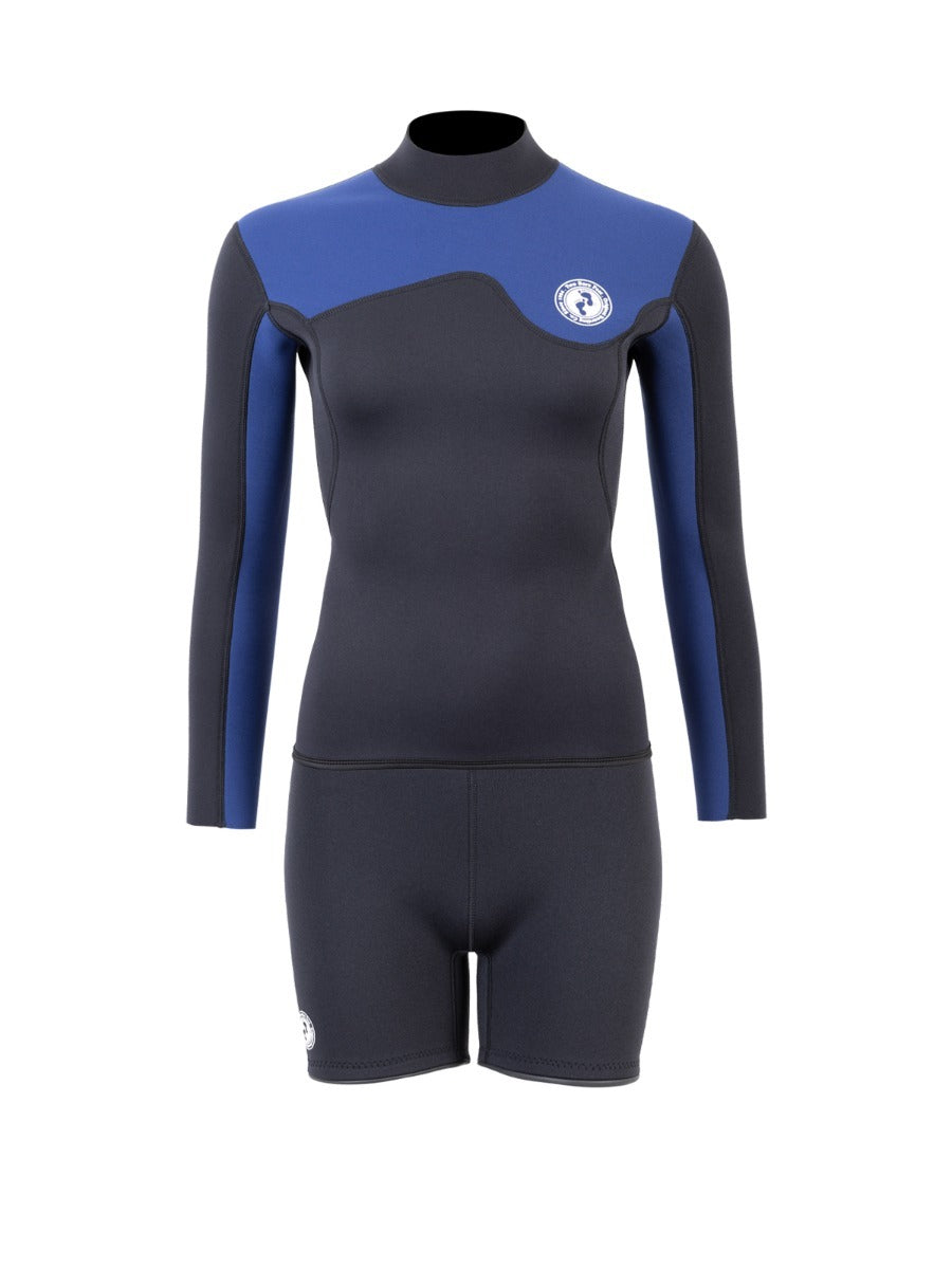 Two Bare Feet Womens Aspect Back Zip 2.5mm Wetsuit Jacket & Hotpants Set (Black/Blue)