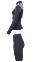 Two Bare Feet Womens Aspect Back Zip 2.5mm Wetsuit Jacket & Shorts Set (Black/Grey)
