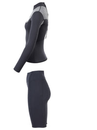 Two Bare Feet Womens Aspect Back Zip 2.5mm Wetsuit Jacket & Shorts Set (Black/Grey)