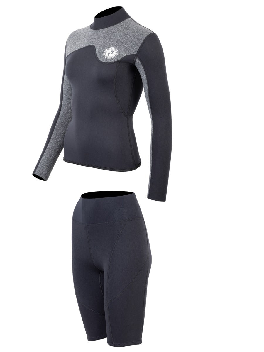 Two Bare Feet Womens Aspect Back Zip 2.5mm Wetsuit Jacket & Shorts Set (Black/Grey)