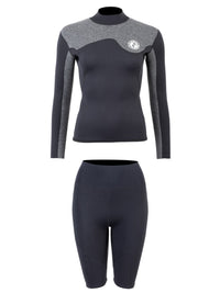 Two Bare Feet Womens Aspect Back Zip 2.5mm Wetsuit Jacket & Shorts Set (Black/Grey)