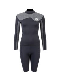 Two Bare Feet Womens Aspect Back Zip 2.5mm Wetsuit Jacket & Shorts Set (Black/Grey)