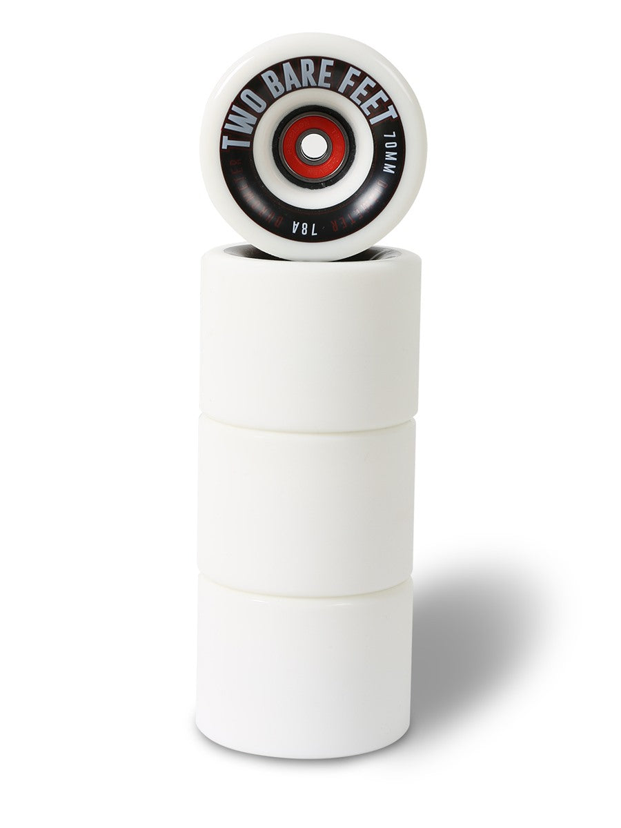 Sessions 78A Longboard Skateboard Wheels (70mm White) with Two Bare Feet Pro Series 7 Bearings