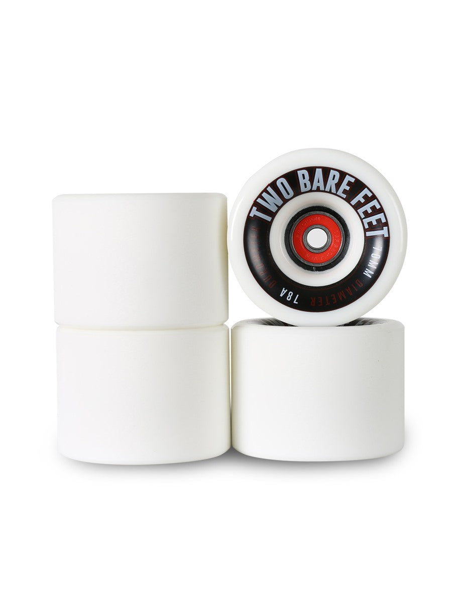 Sessions 78A Longboard Skateboard Wheels (70mm White) with Two Bare Feet Pro Series 7 Bearings