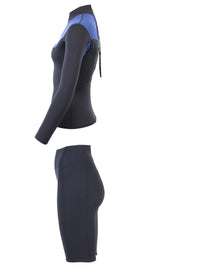 Two Bare Feet Womens Aspect Back Zip 2.5mm Wetsuit Jacket & Shorts Set (Black/Blue)