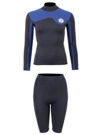Two Bare Feet Womens Aspect Back Zip 2.5mm Wetsuit Jacket & Shorts Set (Black/Blue)